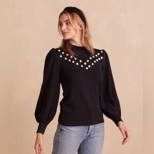 Summersalt The Year-Round Balloon Sleeve Pompom Sweater Black Size XL NWT